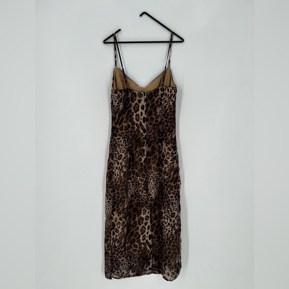 Afternoon Shop Leopard Animal Print Bandeau Side Slits Slip Midi Slinky Dress - Picture 8 of 11